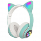Casti audio Wireless, urechi de pisica, iluminare LED, Stereo (Turcoaz)